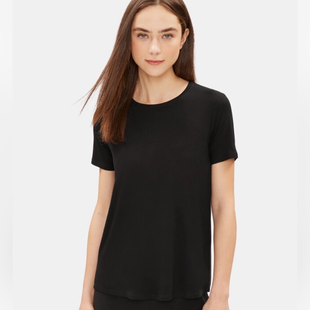 NEW Eileen Fisher Lightweight Viscose Black Jersey Tee Shirt PP/PTP XS Petite